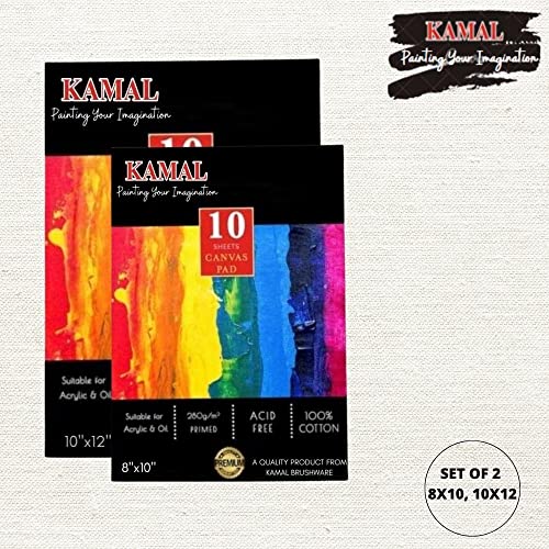 KAMAL Flat Maroon Round Cream Synthetic Hair Brushes with Cotton Canvas PAD 8X10,10X12 Inch Set of 2 with Wooden Palette Medium - Image 3