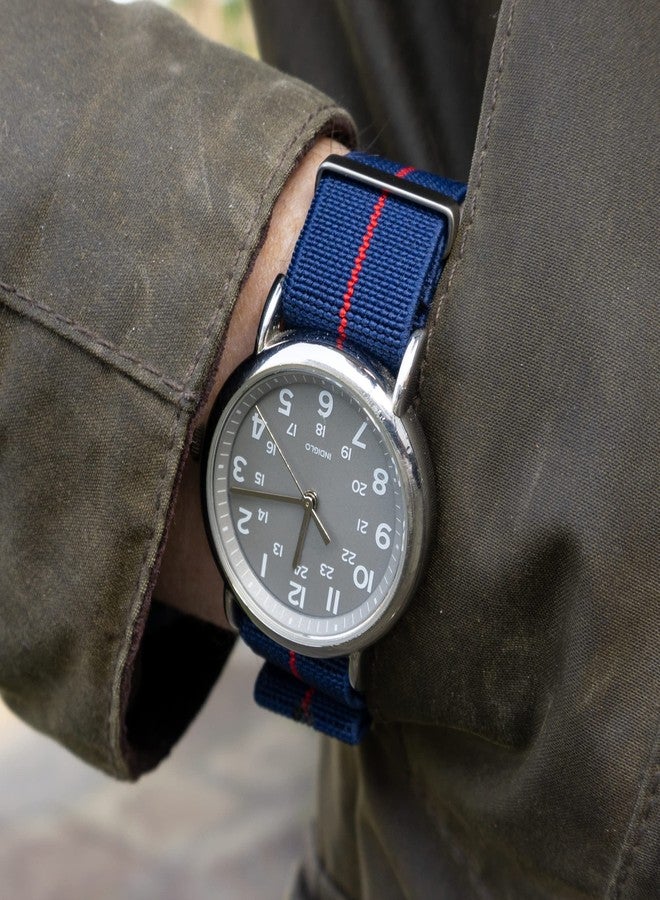 Benchmark Basics Benchmark Elastic Watch Band - Parachute Nylon One-Piece Military Style Watch Straps for Men & Women - Choice of Color & Width - 20mm or 22mm, Navy Blue / Red, 22mm, Military - Image 3