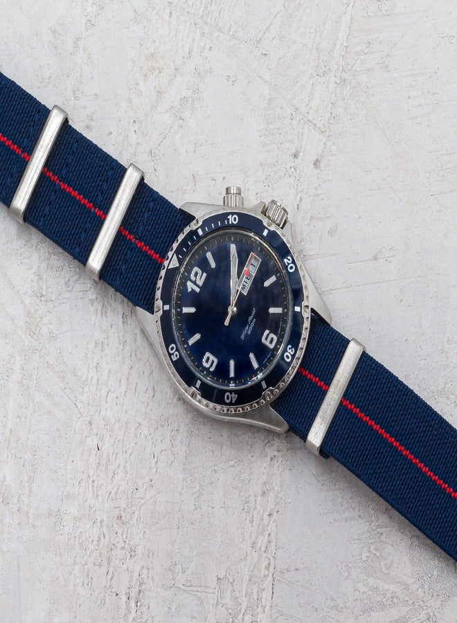 Benchmark Basics Benchmark Elastic Watch Band - Parachute Nylon One-Piece Military Style Watch Straps for Men & Women - Choice of Color & Width - 20mm or 22mm, Navy Blue / Red, 22mm, Military - Image 5
