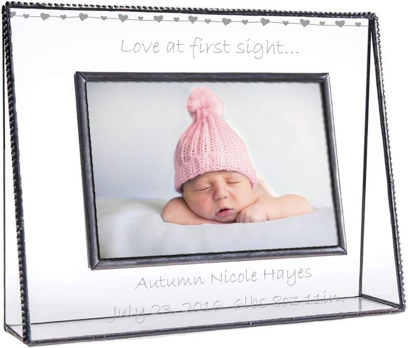 J Devlin Glass Art Baby Picture Frame Personalized for New Mom and Dad 4x6 Photo Engraved Glass Keepsake Nursery Dcor Pic 319 EP558 4x6 horizontal - Image 1
