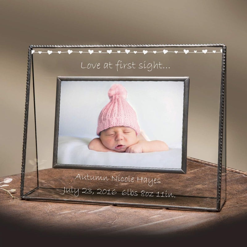 J Devlin Glass Art Baby Picture Frame Personalized for New Mom and Dad 4x6 Photo Engraved Glass Keepsake Nursery Dcor Pic 319 EP558 4x6 horizontal - Image 2