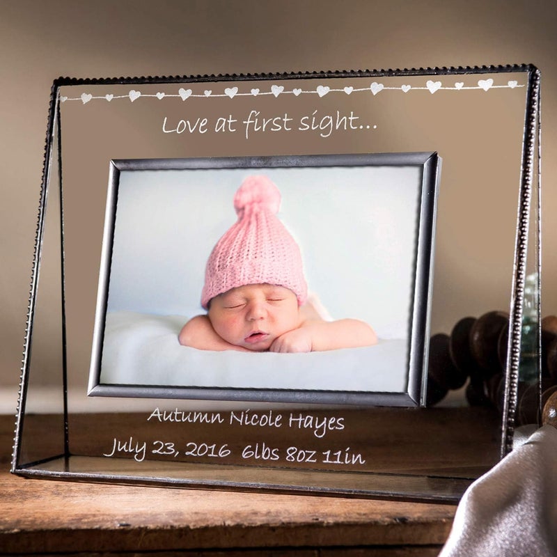 J Devlin Glass Art Baby Picture Frame Personalized for New Mom and Dad 4x6 Photo Engraved Glass Keepsake Nursery Dcor Pic 319 EP558 4x6 horizontal - Image 3
