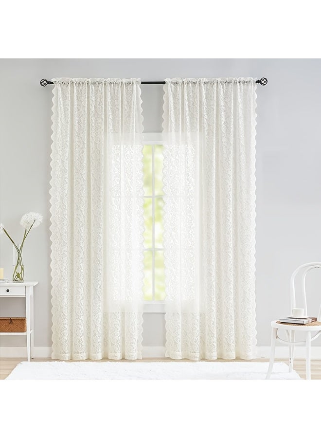 White Romantic Lace Sheer Curtains 2 Panels, Elegant Lace Gauze Curtains，Light Filtering Window Drapes for Home Patio Villa, Lightweight, Breathable , Suitable for living rooms, bedrooms, study rooms, dining rooms, 260*140cm - Image 2