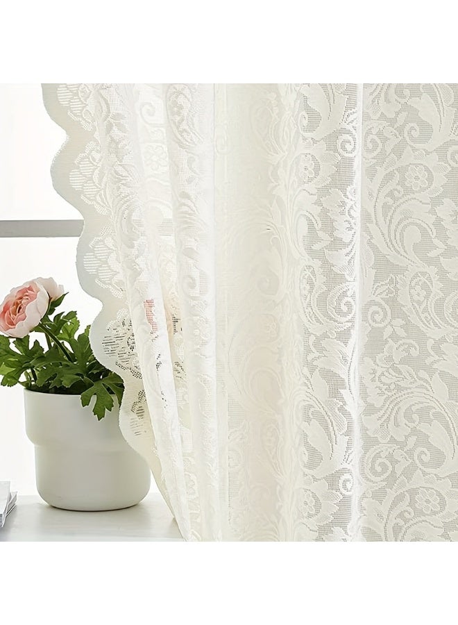 White Romantic Lace Sheer Curtains 2 Panels, Elegant Lace Gauze Curtains，Light Filtering Window Drapes for Home Patio Villa, Lightweight, Breathable , Suitable for living rooms, bedrooms, study rooms, dining rooms, 260*140cm - Image 4