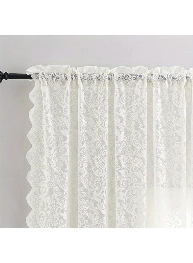 White Romantic Lace Sheer Curtains 2 Panels, Elegant Lace Gauze Curtains，Light Filtering Window Drapes for Home Patio Villa, Lightweight, Breathable , Suitable for living rooms, bedrooms, study rooms, dining rooms, 260*140cm - Image 3