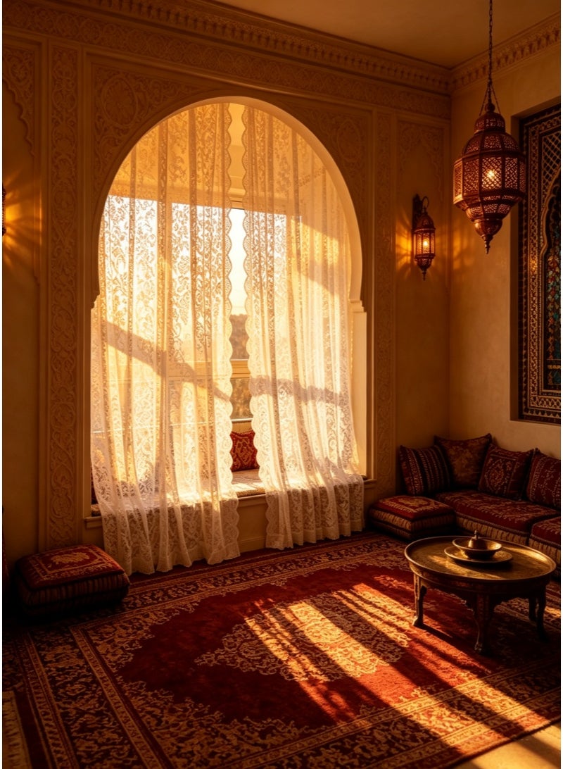 ستائر دانتيل شفافة 2 لوحستاره باب ستارة دانتيل ستاره دانتيل ستارة غرفة نوم ستارة باب خيط، ستائر شاش دانتيل أنيقة، ستائر دانتيل بحافة صدفية رومانسية بيضاء، ستائر نافذة مرشحة للضوء لفيلا الفناء المنزلي، خفيفة الوزن، قابلة للتنفس، مناسبة لغرف المعيشة وغرف النوم وغرف الدراسة وغرف الطعام، 260*140 سم - Image 5