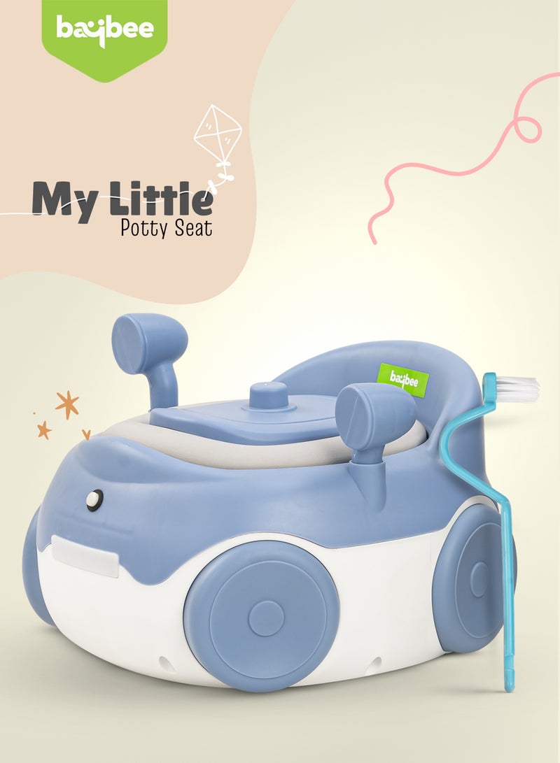 BAYBEE Western Toilet Kids Potty Seat For Baby Potty Training Seat With Closing Lid, Tray, Light & Cleaning Brush | Kids Toilet Seat Chair | Baby Potty Seat For Toddlers Kids 1 To 3 Years Boy Girl Blue - Image 2