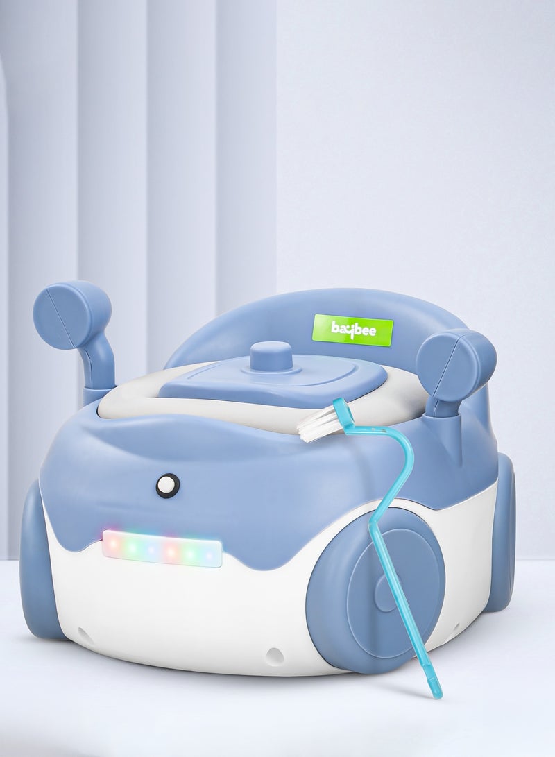 BAYBEE Western Toilet Kids Potty Seat For Baby Potty Training Seat With Closing Lid, Tray, Light & Cleaning Brush | Kids Toilet Seat Chair | Baby Potty Seat For Toddlers Kids 1 To 3 Years Boy Girl Blue - Image 3