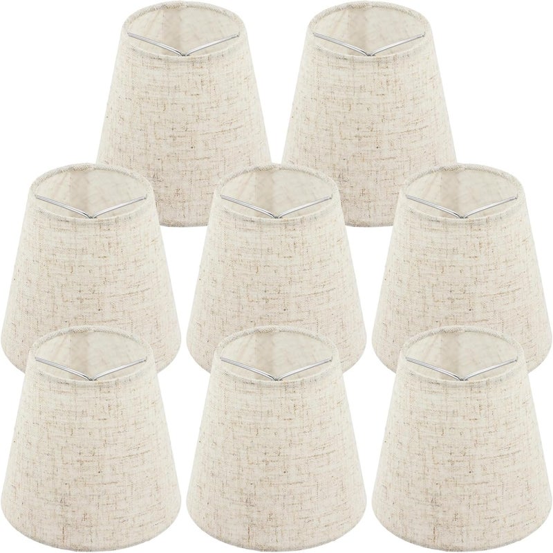 Lnrueg Set of 6 Chandelier Lamp Shades 5 Inch, Mini Barrel Lampshades Clip On for Table Lamp Wall Lamp Replacement, Natural Linen Mini Lamp Shade, 3.5x5x5.5in (Top Height  Bottom) - Image 2
