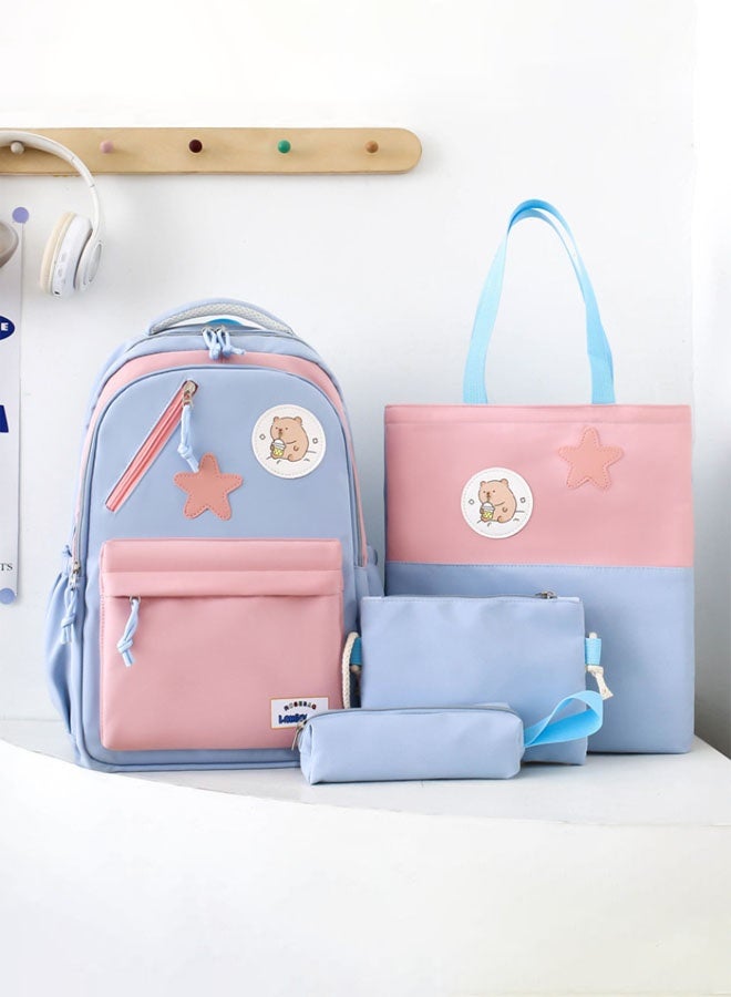 Hanayo مجموعة حقائب ظهر مدرسية مكونة من 4 قطع بتصميم كرتوني لطيف سعة كبيرة حقائب كتب حقيبة مراسلة حقيبة أقلام حقيبة كتف للفتيات المراهقات حقيبة ظهر مدرسية (أزرق) - Image 3