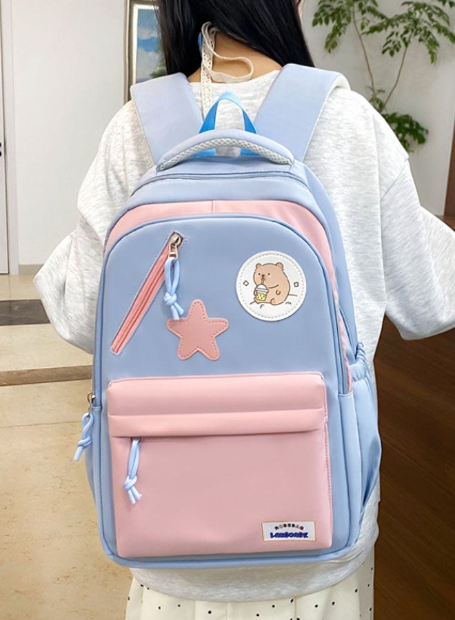 Hanayo مجموعة حقائب ظهر مدرسية مكونة من 4 قطع بتصميم كرتوني لطيف سعة كبيرة حقائب كتب حقيبة مراسلة حقيبة أقلام حقيبة كتف للفتيات المراهقات حقيبة ظهر مدرسية (أزرق) - Image 5