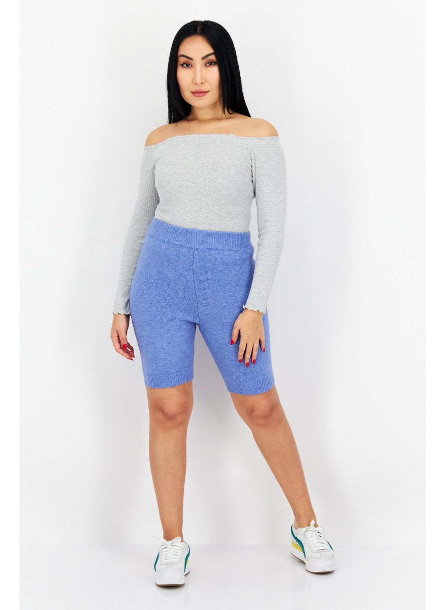 Missguided - Women Knitted Basic Shorts, Blue - Image 1