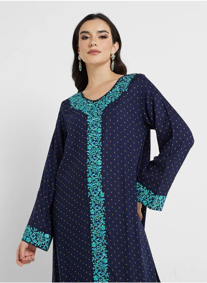 KASHKHA Rayon Butti Jalabiya with Panel Embroidery (VG2292)