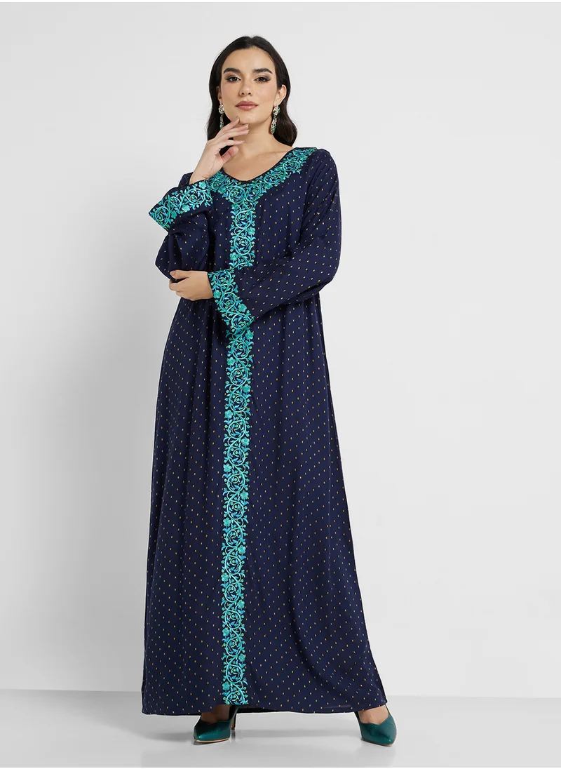 KASHKHA Rayon Butti Jalabiya with Panel Embroidery (VG2292)