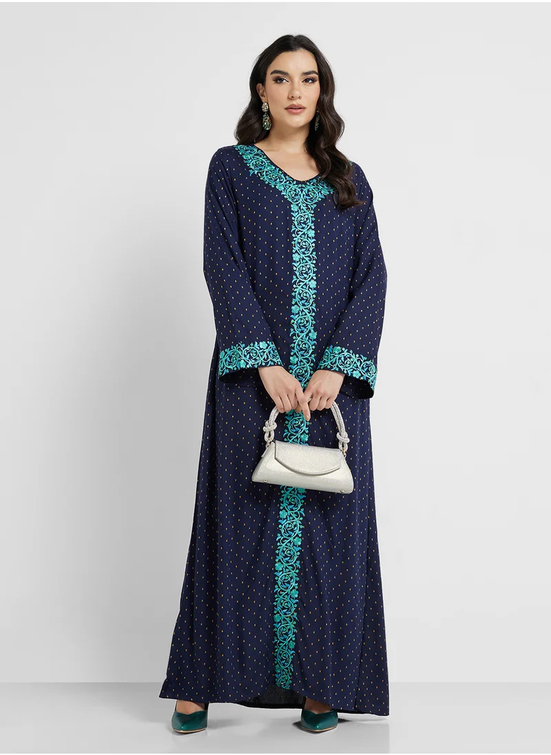 كشخة Rayon Butti Jalabiya with Panel Embroidery (VG2292)