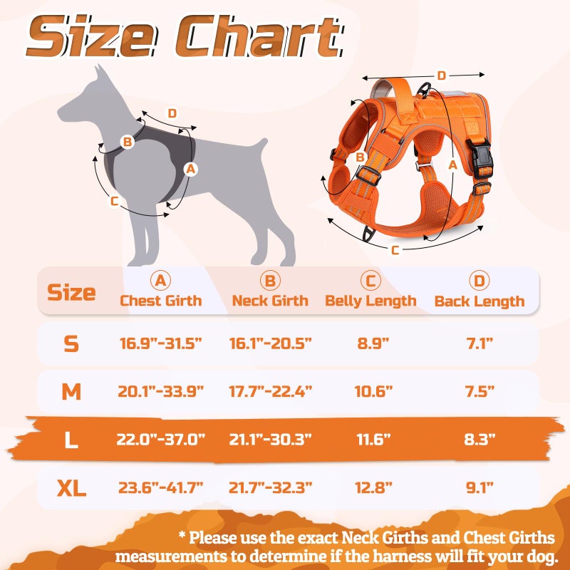 rabbitgoo Tactical Dog Harness for Large Dogs, No Pull Military Service Vest with Handle & Molle, Easy Control for Training Walking, Adjustable Reflective Straps, Orange, L - Image 4
