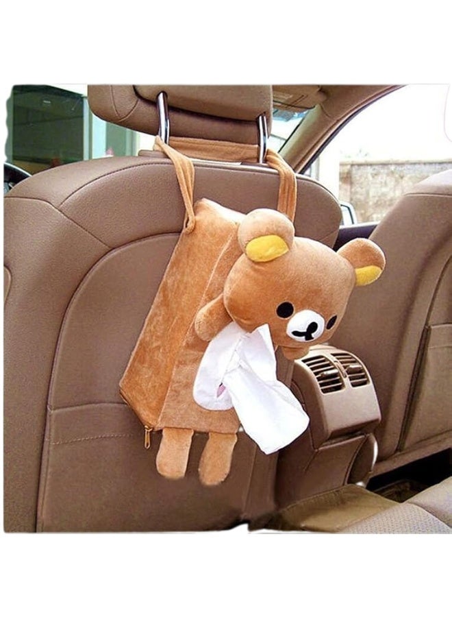 Generic Cute Cartoon Bear Plush Hanging Tissue Holder for Car Home Bathroom Paper Towel Storage Brown  - Image 3