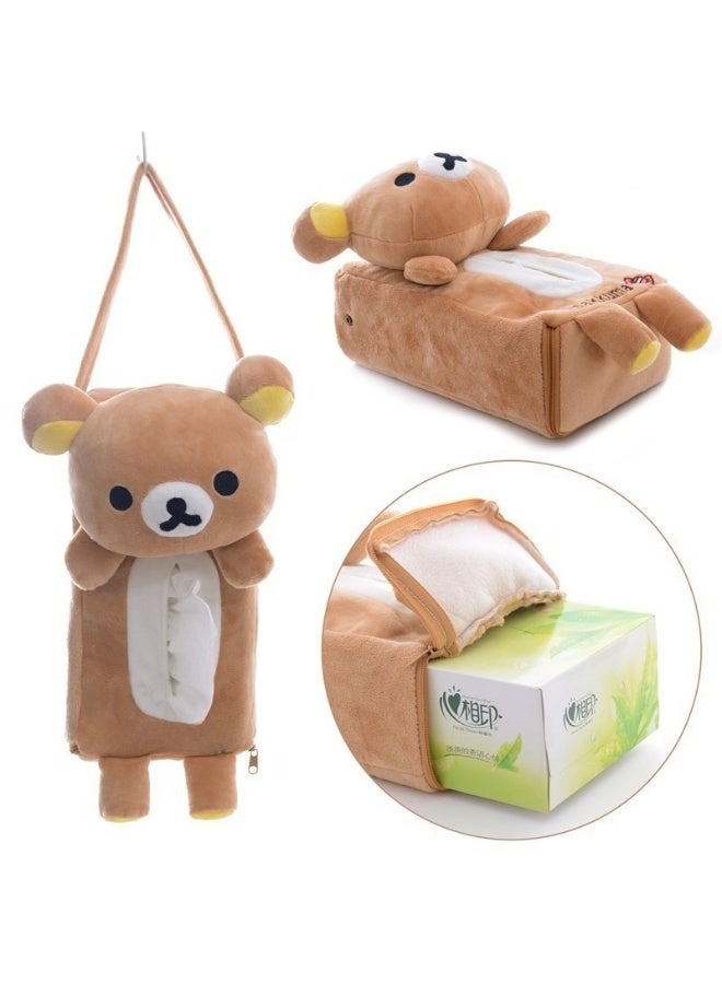 Generic Cute Cartoon Bear Plush Hanging Tissue Holder for Car Home Bathroom Paper Towel Storage Brown  - Image 1
