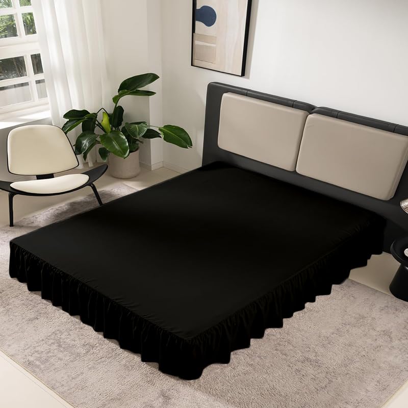 KANCHI DECOR KANCHI DCOR Microfiber Ruffle Bed Skirt Three Sided Coverage Shrinkage and Fade Resistant Dust Ruffle Bed Skirt with Platform 15 Inch Drop King Bed 72x84 Inch Black - Image 2
