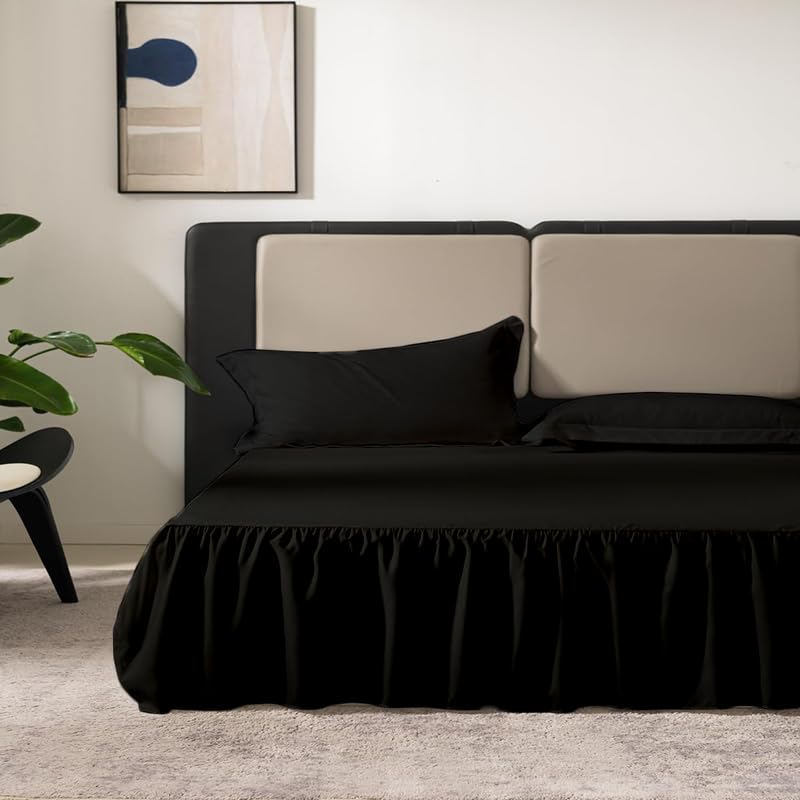 KANCHI DECOR KANCHI DCOR Microfiber Ruffle Bed Skirt Three Sided Coverage Shrinkage and Fade Resistant Dust Ruffle Bed Skirt with Platform 15 Inch Drop King Bed 72x84 Inch Black - Image 4