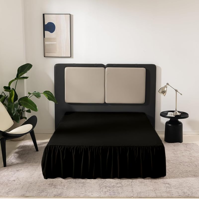 KANCHI DECOR KANCHI DCOR Microfiber Ruffle Bed Skirt Three Sided Coverage Shrinkage and Fade Resistant Dust Ruffle Bed Skirt with Platform 15 Inch Drop King Bed 72x84 Inch Black - Image 1