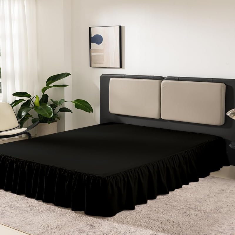 KANCHI DECOR KANCHI DCOR Microfiber Ruffle Bed Skirt Three Sided Coverage Shrinkage and Fade Resistant Dust Ruffle Bed Skirt with Platform 15 Inch Drop King Bed 72x84 Inch Black - Image 3