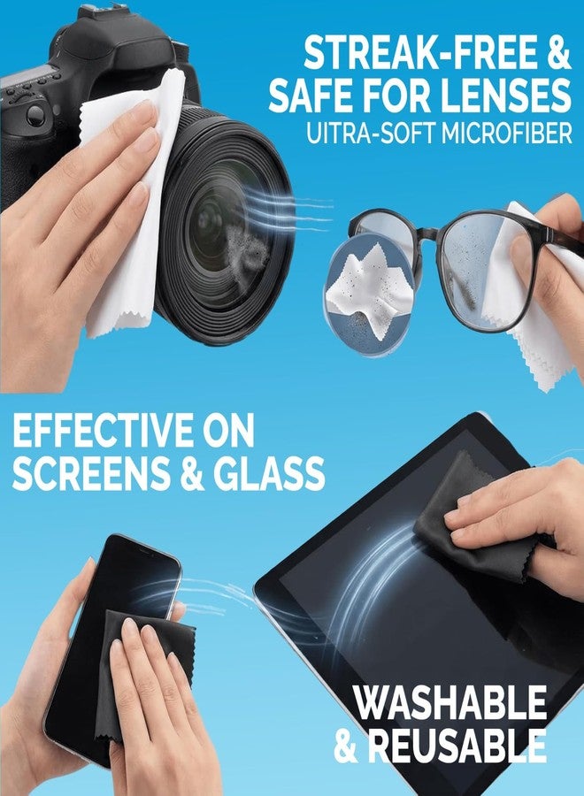 One Tap Only Microfiber Cleaning Cloths 6 Pack – 6x7 Inch Lint‑Free Lens & Screen Cleaner – Eyeglass Camera Phone Tablet TV Cloth – Reusable Scratch‑Free Streak‑Free – 3 Dark Grey & 3 White Individually Wrapped - Image 4