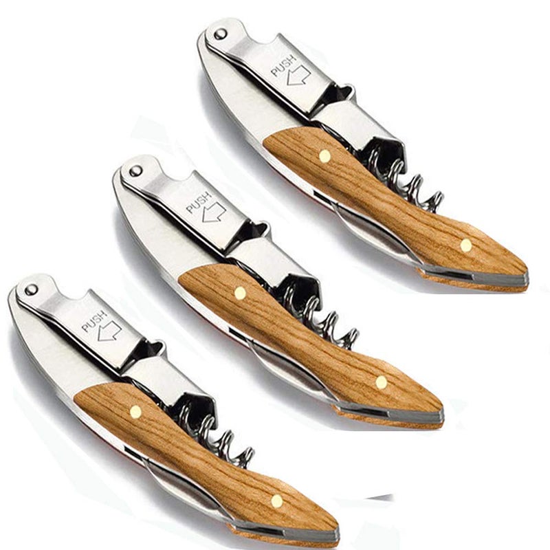 Kit-Home Professional Waiter Corkscrew Wine Key for Bartenders Set of 3With Long Rosewood Handle Stainless Steel Handle Wine Opener for Bar Restaurant Waiters Sommelier Bartend Big Wood 3 Packs