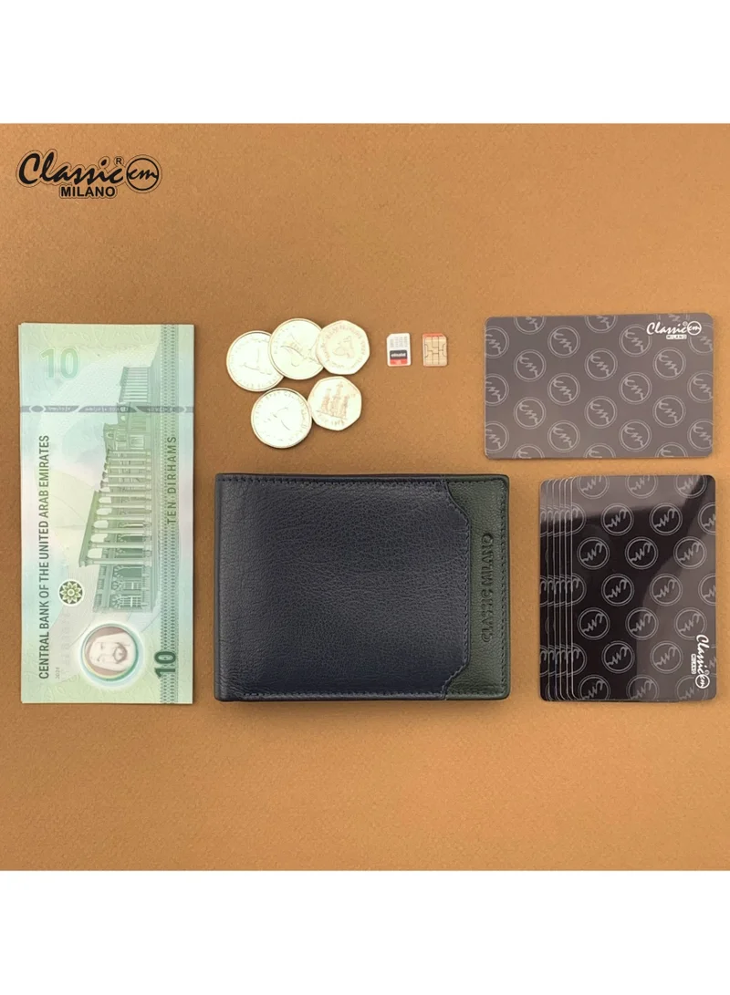 Classic Milano Blue Green (CMGT-11) Classic Milano Men’s Wallet – Slim Bifold Leather Wallet for Men with RFID Blocking – Credit Card Holder & Card Wallet – Stylish Mens Purse – Gift for Husband, Father & Men for Men | Best Price UAE