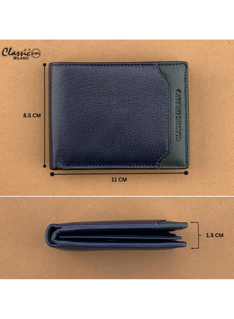 Classic Milano Blue Green (CMGT-11) Classic Milano Men’s Wallet – Slim Bifold Leather Wallet for Men with RFID Blocking – Credit Card Holder & Card Wallet – Stylish Mens Purse – Gift for Husband, Father & Men for Men | Best Price UAE