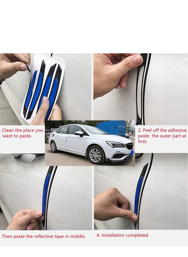 SYOSI Universal 4Pcs Reflective Car Door Edge Guard Stickers Carbon Fiber Auto Car Door Edge Bump Protector Sticker for Car SUV Pickup Truck (Blue) - Image 2