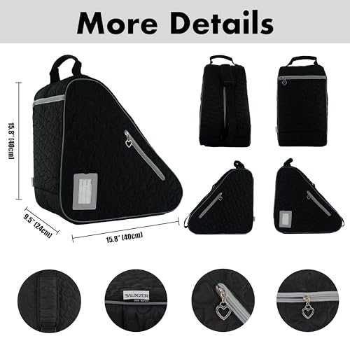 BAUXZOR Skate Bags for Roller Skates, Ice Skates, Quad Skates, Inline Skates, Figure Skates, Skate Accessories for Kids and Adults (Heart Black 15) - Image 3