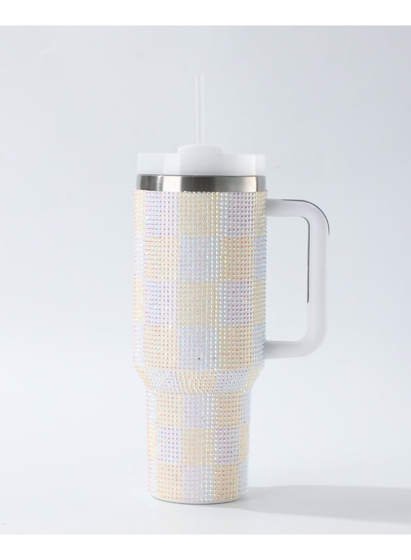 40oz Rhinestone Tumbler Stainless Steel Straw Women Cup Shiny Diamond Travel Car Thermoses Coffee Mug Water Bottle Drinkware