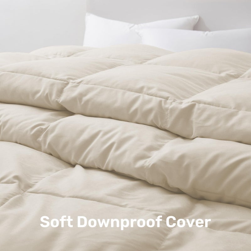 UNIKOME Goose Feather Down Fiber Comforter Queen Size, All Season Duvet Insert with Soft Downproof Cover, Cloud-Like Fluffiness Bed Comforters with Corner Tabs (Full/Queen, Cream, 88"X88") - Image 3
