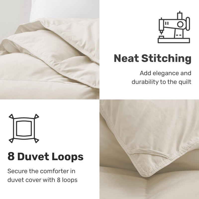 UNIKOME Goose Feather Down Fiber Comforter Queen Size, All Season Duvet Insert with Soft Downproof Cover, Cloud-Like Fluffiness Bed Comforters with Corner Tabs (Full/Queen, Cream, 88"X88") - Image 5