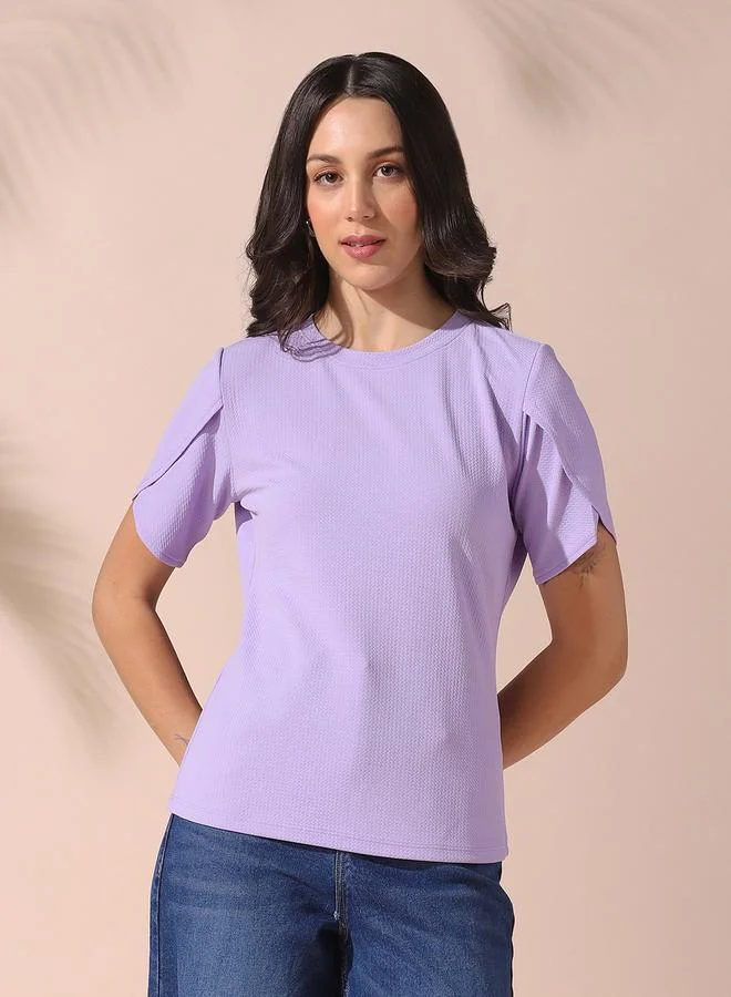 Women's Lavender 100% Polyester Textured Regular Fit Tops