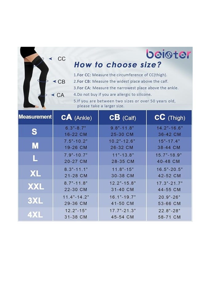 VIUAUAX 15-20 mmHg Open Toe Medical Compression Stockings for Women Men, Thigh High Graduated Compression Socks with Dot Silicone Band, Support Circulation Pressure Stockings for Varicose Veins, Edema L  - Image 2