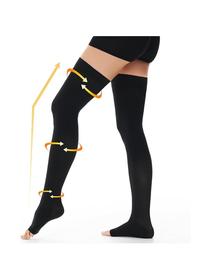 VIUAUAX 15-20 mmHg Open Toe Medical Compression Stockings for Women Men, Thigh High Graduated Compression Socks with Dot Silicone Band, Support Circulation Pressure Stockings for Varicose Veins, Edema L  - Image 1