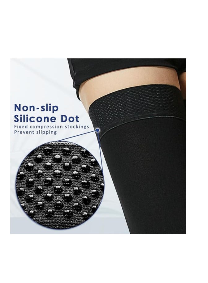 VIUAUAX 15-20 mmHg Open Toe Medical Compression Stockings for Women Men, Thigh High Graduated Compression Socks with Dot Silicone Band, Support Circulation Pressure Stockings for Varicose Veins, Edema L  - Image 5