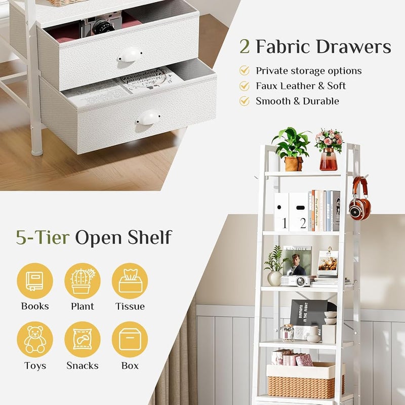 Solerconm 5-Tier Ladder Bookshelf with 2 Drawers,Narrow Storage Rack with Shelves - Image 4