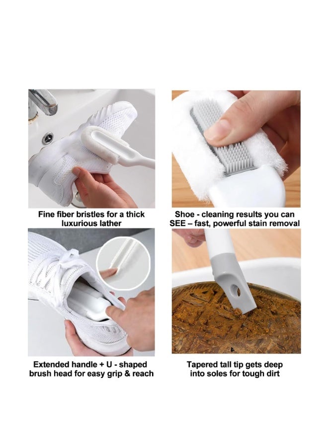 HOMESTAR Soft Bristle Shoe Brush With Lather Boost , Long Handle Ergonomic Cleaning Brush , For Sneakers , Boots, Gentle On White Soles and Mesh, With Hang Hole For Storage , White/Grey, 9.3*1.97 Inch - Image 4