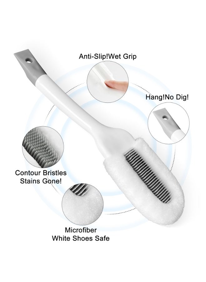 HOMESTAR Soft Bristle Shoe Brush With Lather Boost , Long Handle Ergonomic Cleaning Brush , For Sneakers , Boots, Gentle On White Soles and Mesh, With Hang Hole For Storage , White/Grey, 9.3*1.97 Inch - Image 2