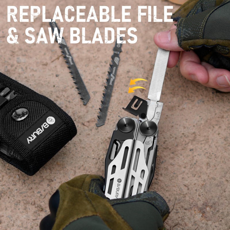 BIBURY Multitool Pliers Pro BI2045, Foldable Multitools with Replaceable Wire Cutters and Saw, Stainless Steel Multi Tool w/Upgraded Scissors and Screwdriver Set, Ideal for Camping, Hiking, Survival - Image 3