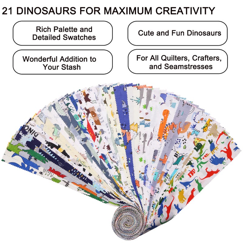 Hanjunzhao Dinosaur Fabric Jelly Rolls for Quilting, 42 Strip 2.5" x 44" Dinosaur Jelly Roll Fabric, Soft Cotton Material Strips for Baby Boy Kids Blanket, Rug, Upholstery, Home DÃ©cor, and Crafts - Image 4