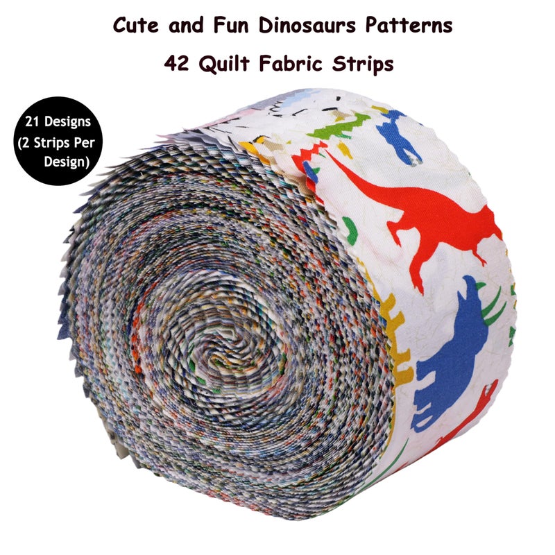Hanjunzhao Dinosaur Fabric Jelly Rolls for Quilting, 42 Strip 2.5" x 44" Dinosaur Jelly Roll Fabric, Soft Cotton Material Strips for Baby Boy Kids Blanket, Rug, Upholstery, Home DÃ©cor, and Crafts - Image 2