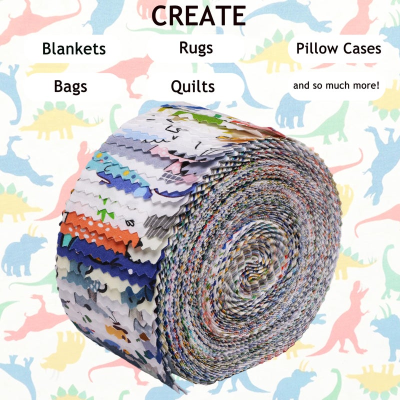 Hanjunzhao Dinosaur Fabric Jelly Rolls for Quilting, 42 Strip 2.5" x 44" Dinosaur Jelly Roll Fabric, Soft Cotton Material Strips for Baby Boy Kids Blanket, Rug, Upholstery, Home DÃ©cor, and Crafts - Image 5