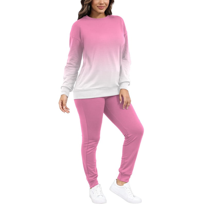 HBQ Two Piece Outfits For Women Casual Long Sleeve Sweatsuits Jogger Tracksuits Lounge Sets With Pockets-Gradient-L - Image 3
