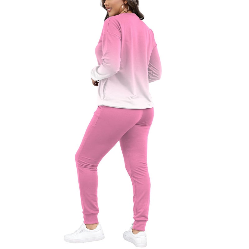 HBQ Two Piece Outfits For Women Casual Long Sleeve Sweatsuits Jogger Tracksuits Lounge Sets With Pockets-Gradient-L - Image 4