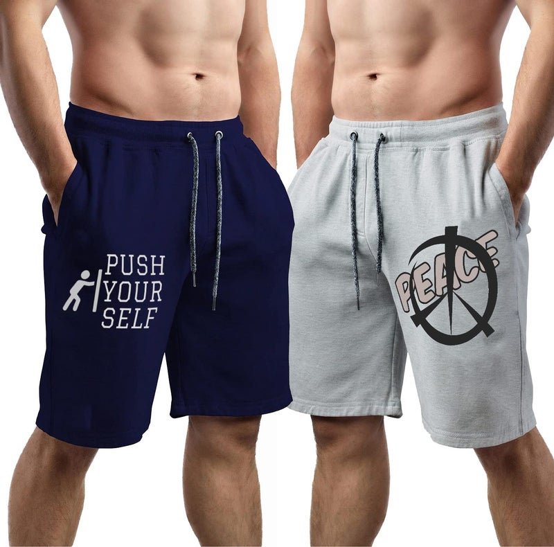 hotfits Men Blue & Grey Cotton Regular Shorts for All Season- Running, Gym, Workout, Yoga Shorts - Pack of 2 -L - Image 1