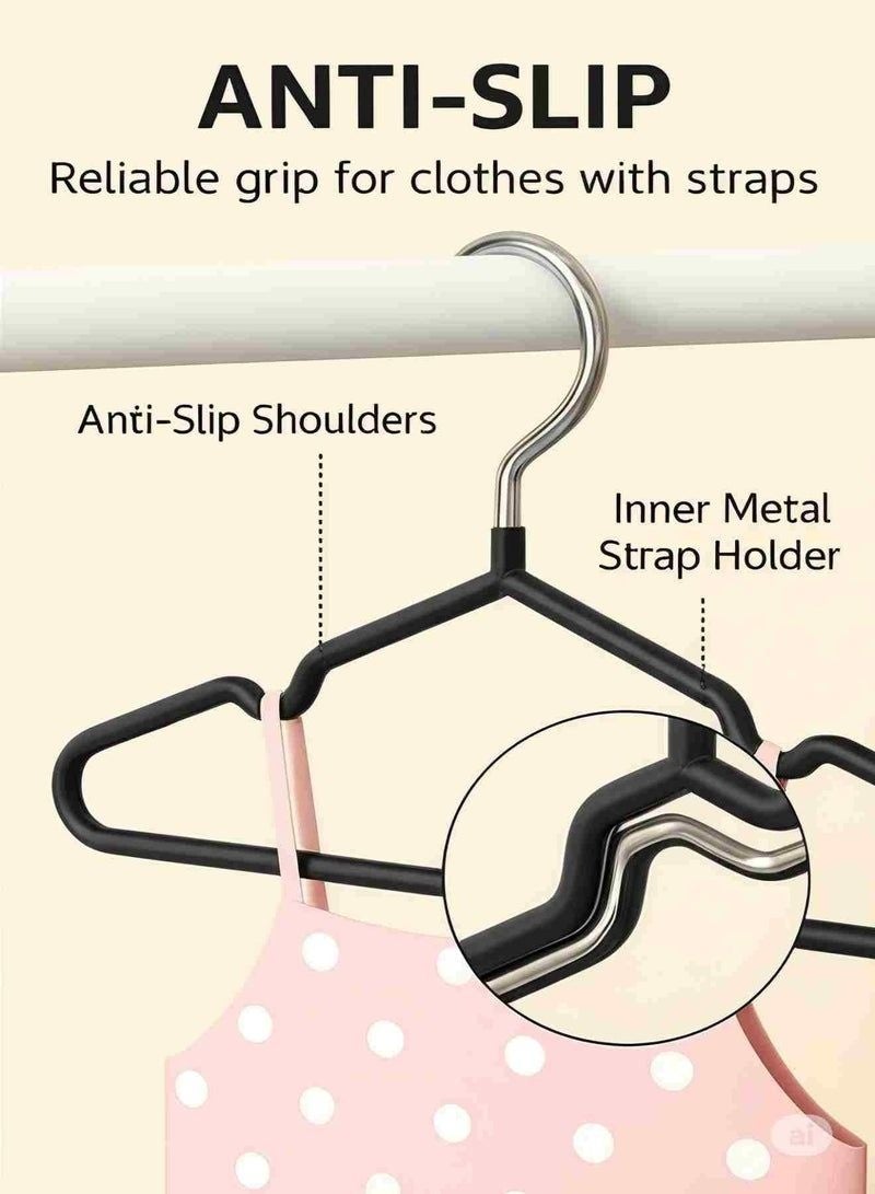 30-Piece Black Flocked Clothes Hangers, Heavy Duty Non-Slip with Swivel Chrome Hook, Space Saving Adult Garment Hangers - Image 3
